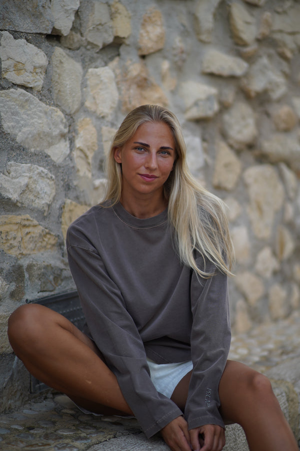 Pre Apres Boxy Washed Long Sleeve Soft Brown