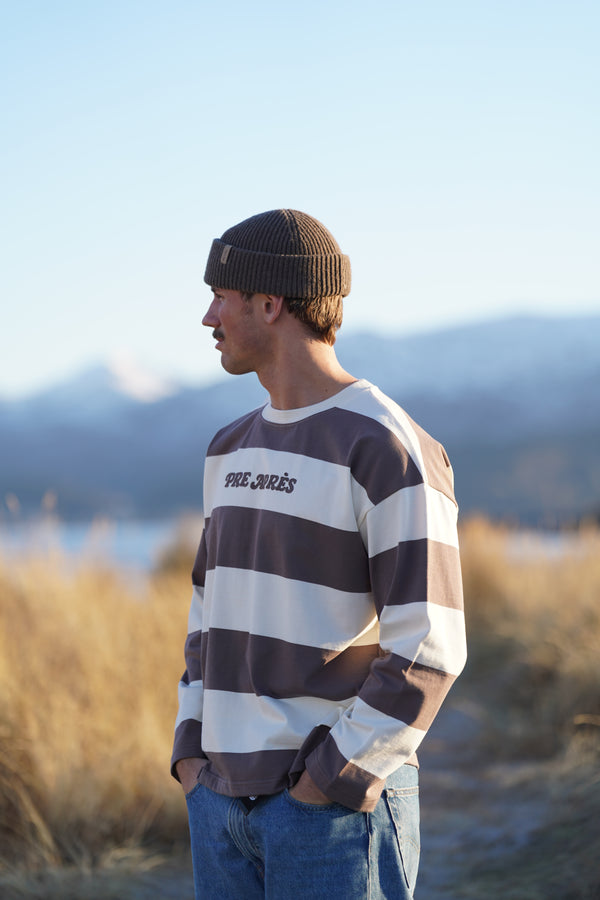 Pre Apres Distressed Striped Long Sleeve, Brown/White