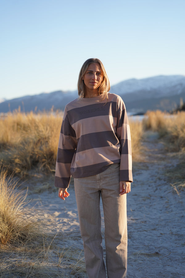 Pre Apres Distressed Striped Long Sleeve, Brown/Brown