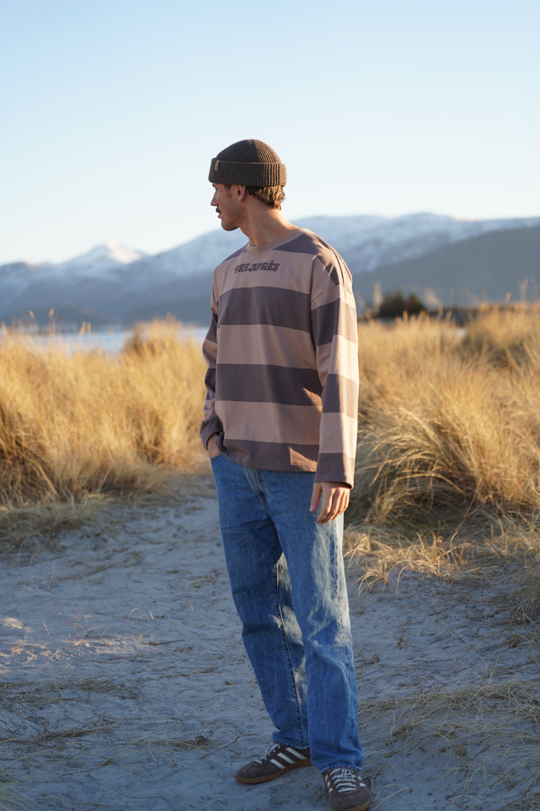 Pre Apres Distressed Striped Long Sleeve, Brown/Brown