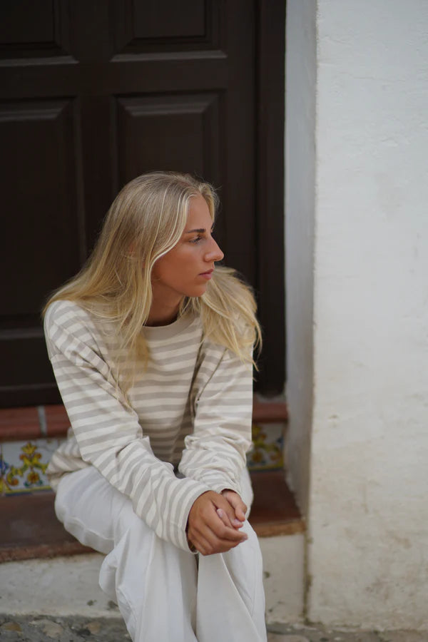 Pre Apres Boxy Long Sleeve - Grey/White